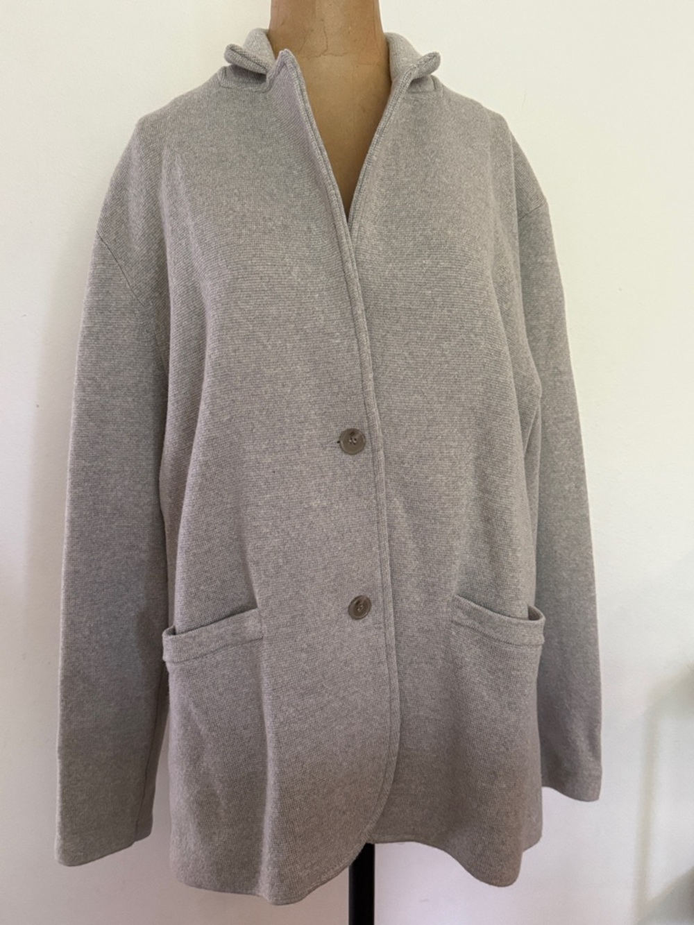 J Crew sz L Cozy Light Gray Merino Button Front Sophie Blazer Sweater Jacket NWT